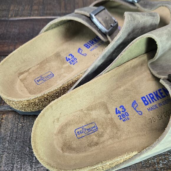 Birkenstock Arizona Mens Size 10 Regular Strap Slides Sandal Brown Leather EU 43 - Picture 10 of 11